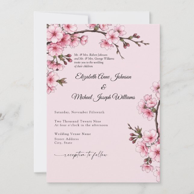 Convite de Casamento da Flor de Cerejeira (Frente)