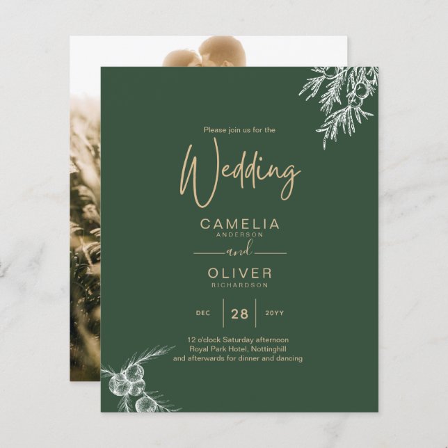 CONVITE DE CASAMENTO da FOTO Juniper Green Modern  (Frente/Verso)