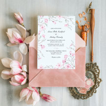 Convite De Casamento Da Magnolia Floral Rosa Elega