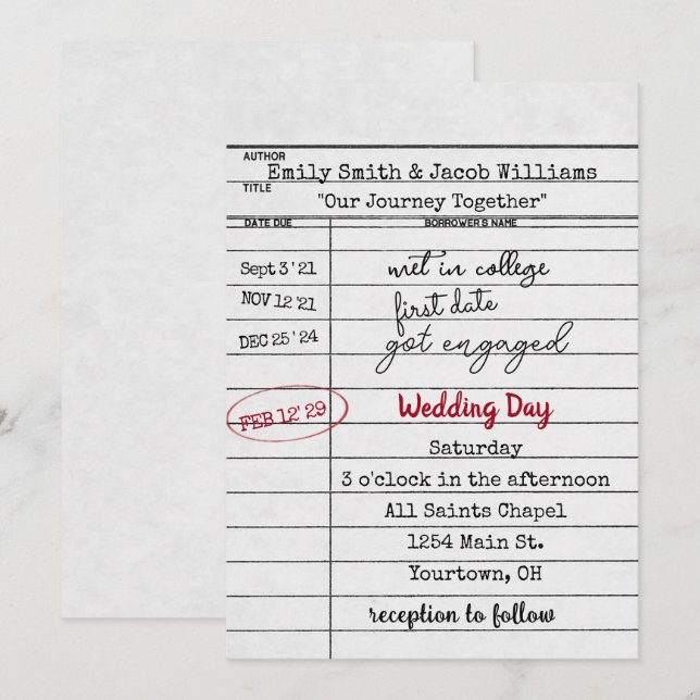 Convite de casamento da placa de biblioteca (Frente/Verso)