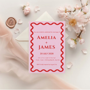 Convite de casamento da Retro Doodle Vermelha rosa