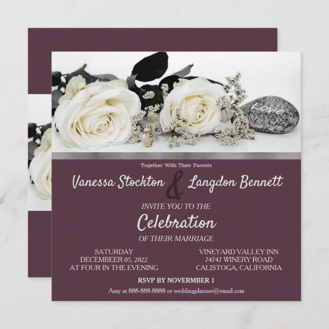 Convite de Casamento da Rosa Branca de Chic (Frente/Verso)