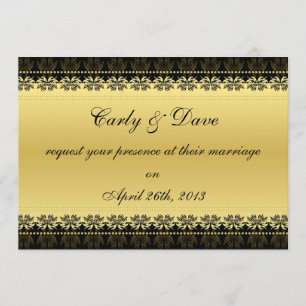 Convite de Casamento Damasco Preto Dourado