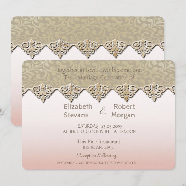 Convite de Casamento Damask Chic Elegante (Frente/Verso)