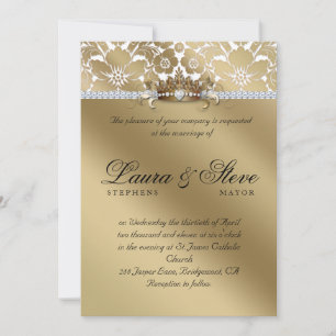 Convite de casamento Damask Dourado Floral