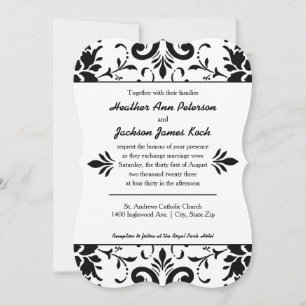 Convite de Casamento Damask Formal Preto e Branco