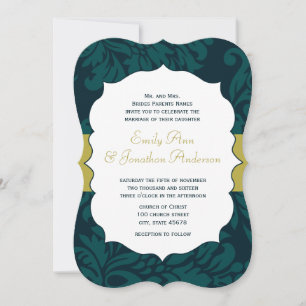 Convite de Casamento Damask Moderno em Azul Água e