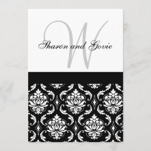 Convite de Casamento Damask Monograma & Nomes Vers