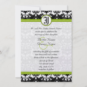 Convite de Casamento Damask Pássaro do Amor Verde 