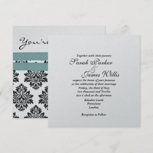 Convite de Casamento Damask Prata e Turquesa Metál