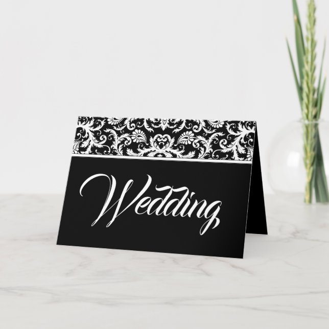 Convite de Casamento Damask - Preto e Branco (Frente)