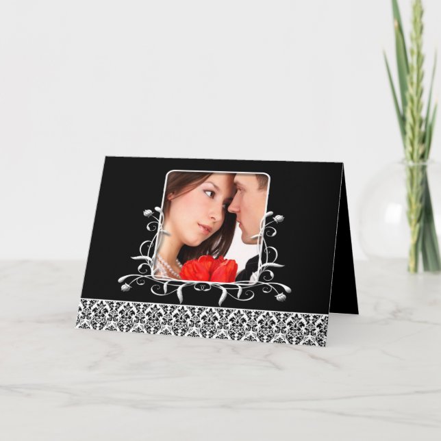 Convite de Casamento Damask - Preto e Branco (Frente)