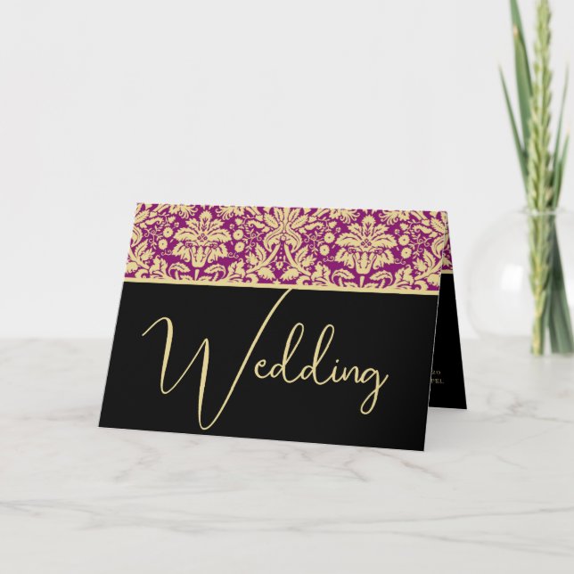 Convite de Casamento Damask Roxo Creme (Frente)