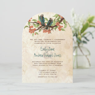Convite de Casamento Damask Vintage Love Birds Man