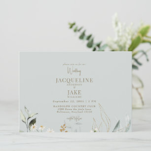 Convite de Casamento Dancing Daisies Light Sage