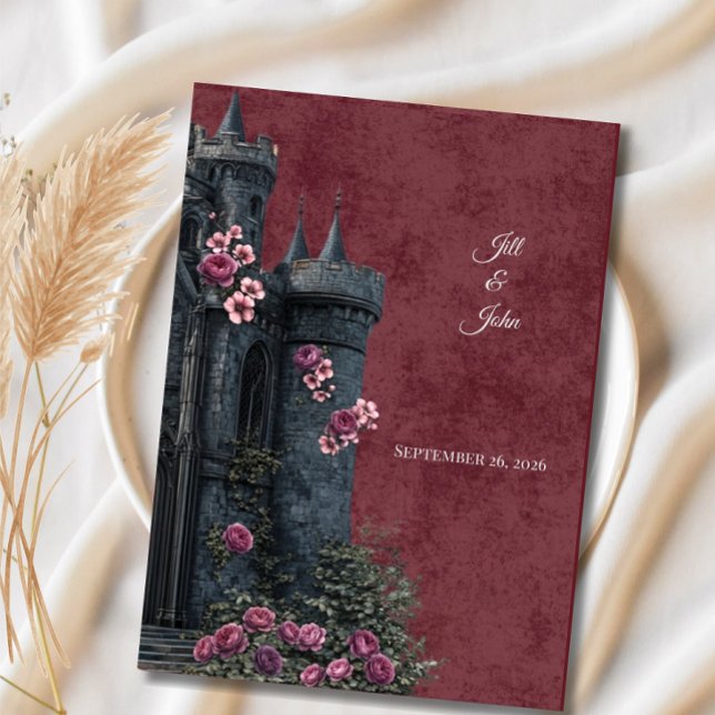 Convite de Casamento Dark Academia Castelo Florais (Criador carregado)