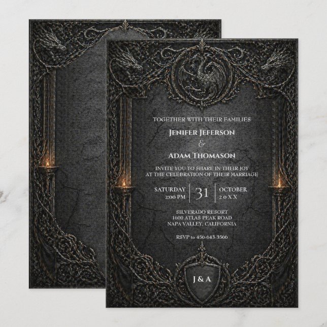 Convite de Casamento Dark GOT Gothic Halloween (Frente/Verso)