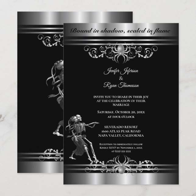 Convite de casamento Dark Gothic Halloween (Frente/Verso)