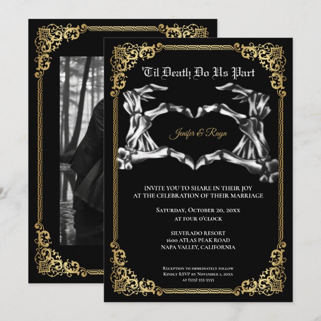 Convite de casamento Dark Gothic Halloween (Frente/Verso)