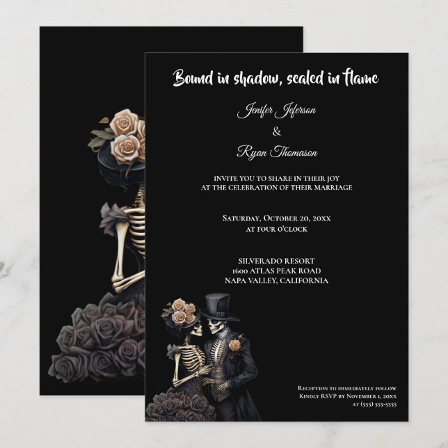 Convite de casamento Dark Gothic Halloween (Frente/Verso)