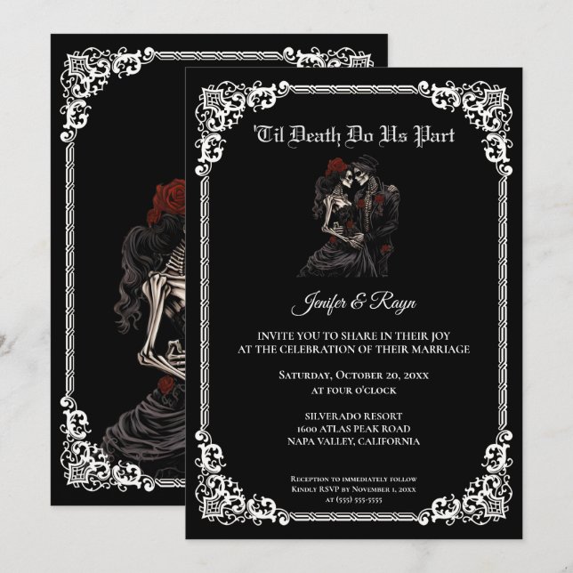 Convite de casamento Dark Gothic Halloween (Frente/Verso)