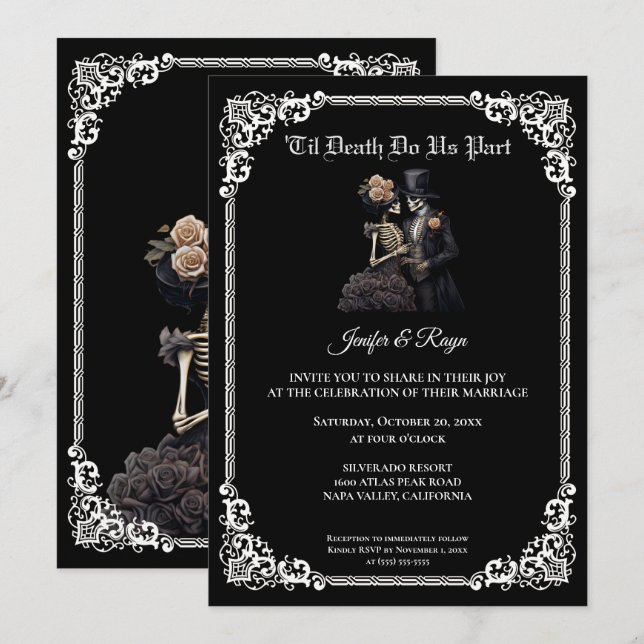 Convite de casamento Dark Gothic Halloween (Frente/Verso)