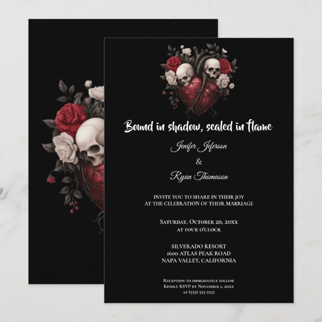 Convite de casamento Dark Gothic Halloween (Frente/Verso)
