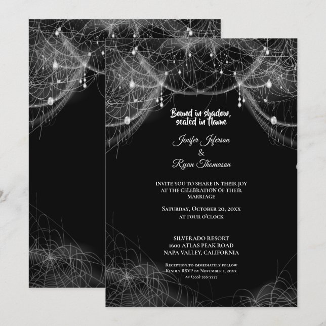 Convite de casamento Dark Gothic Halloween (Frente/Verso)