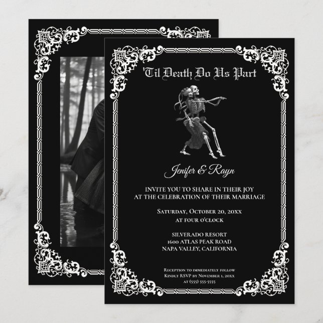 Convite de casamento Dark Gothic Halloween (Frente/Verso)
