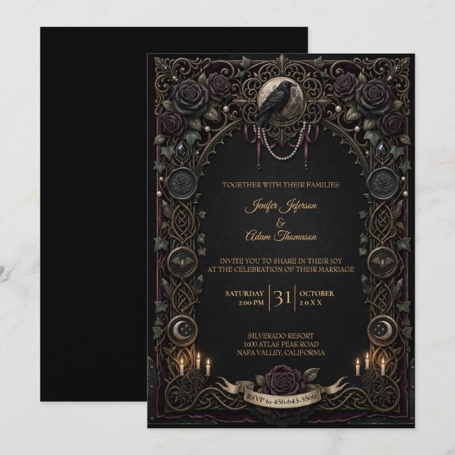 Convite de casamento Dark Gothic Halloween (Frente/Verso)