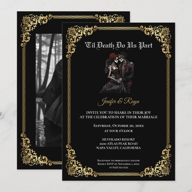 Convite de casamento Dark Gothic Halloween (Frente/Verso)
