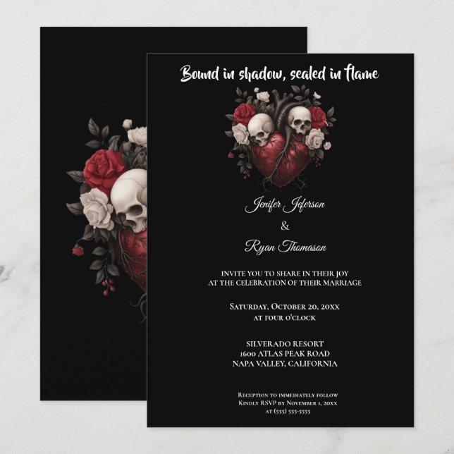 Convite de casamento Dark Gothic Halloween (Frente/Verso)