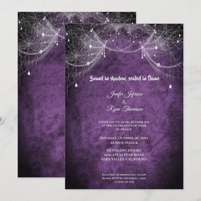 Convite de casamento Dark Gothic Halloween (Frente/Verso)
