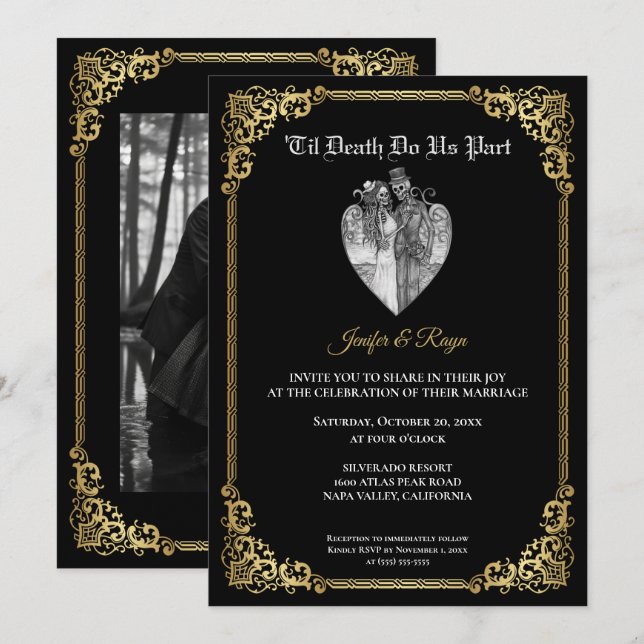 Convite de casamento Dark Gothic Halloween (Frente/Verso)