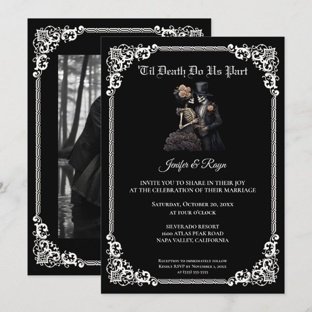 Convite de casamento Dark Gothic Halloween (Frente/Verso)