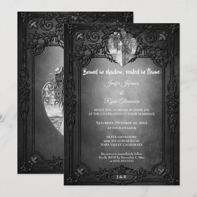Convite de casamento Dark Gothic Halloween (Frente/Verso)