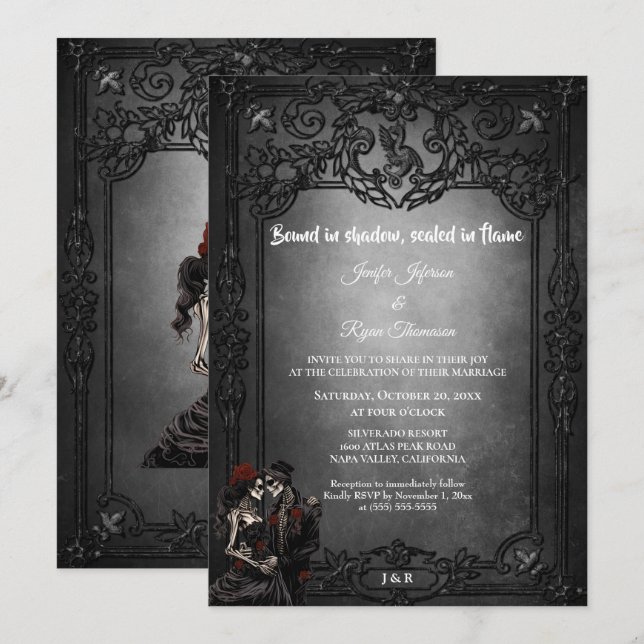 Convite de casamento Dark Gothic Halloween (Frente/Verso)