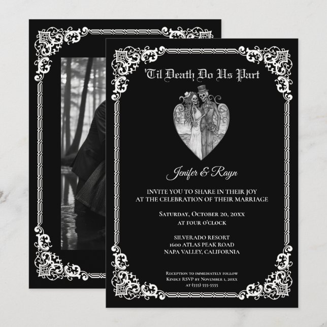 Convite de casamento Dark Gothic Halloween (Frente/Verso)