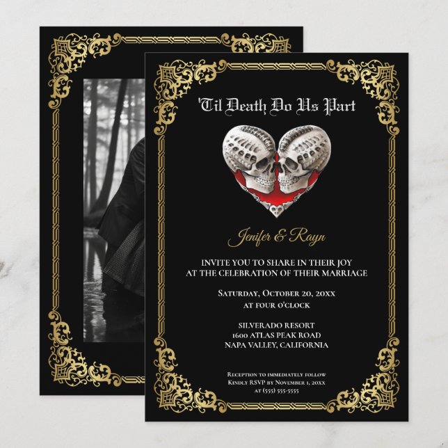 Convite de casamento Dark Gothic Halloween (Frente/Verso)
