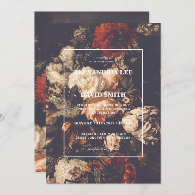 Convite de casamento Dark Moody outono Floral 2 (Frente/Verso)