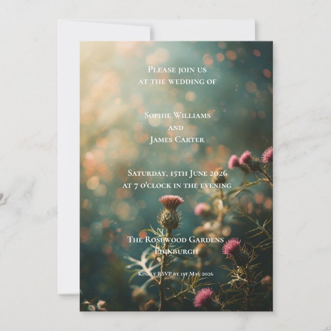 Convite de Casamento Dark Moody Thistle | Escócia (Frente)