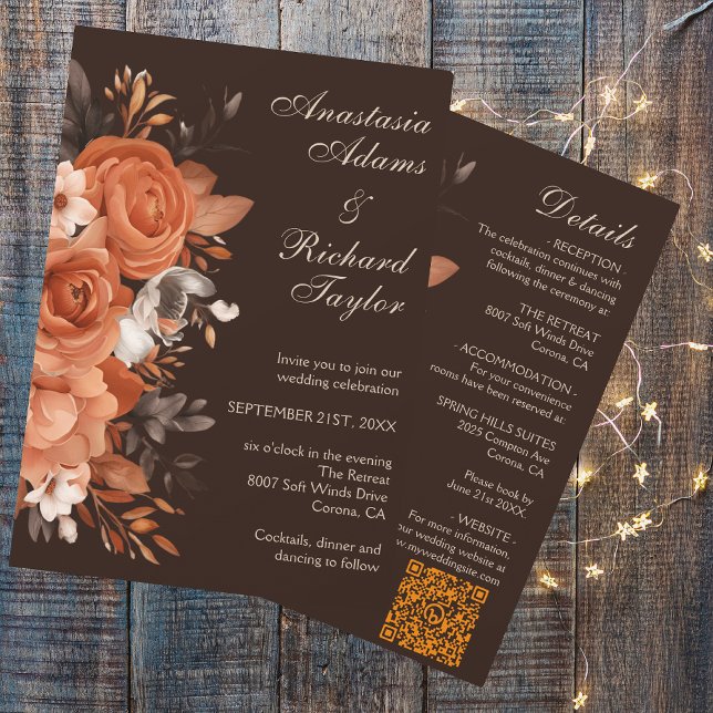 Convite De Casamento Dark Terracotta (Dark Terracotta & Burnt Orange Wedding Invitation)