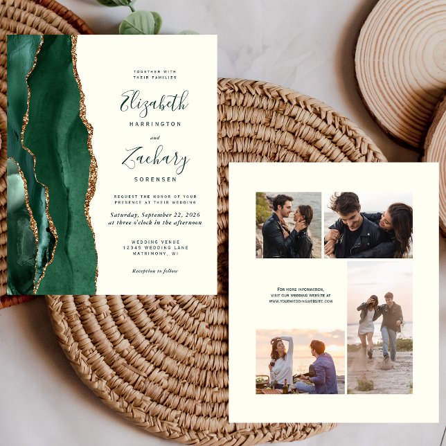 Convite de Casamento de 4 Fotos Esmeralda Verde e  (Criador carregado)