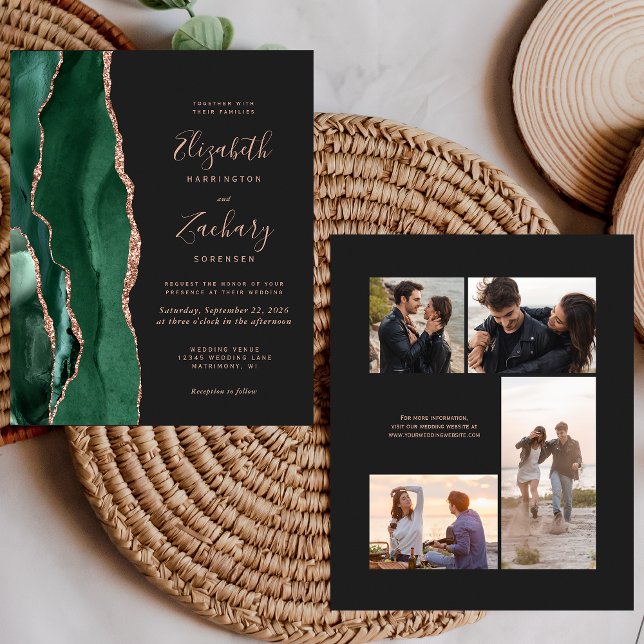 Convite de Casamento de 4 Fotos Orçamento Verde Ro (Criador carregado)