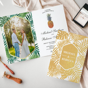 Convite de Casamento de Abacaxi com Folhas de Palm