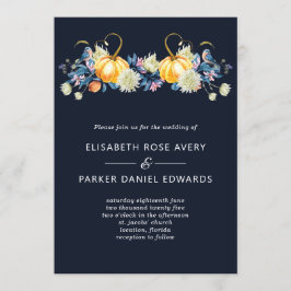 Convite De Casamento De Abóbora Floral Azul