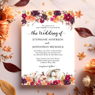 Convite De Casamento De Abóbora Floral Elegante