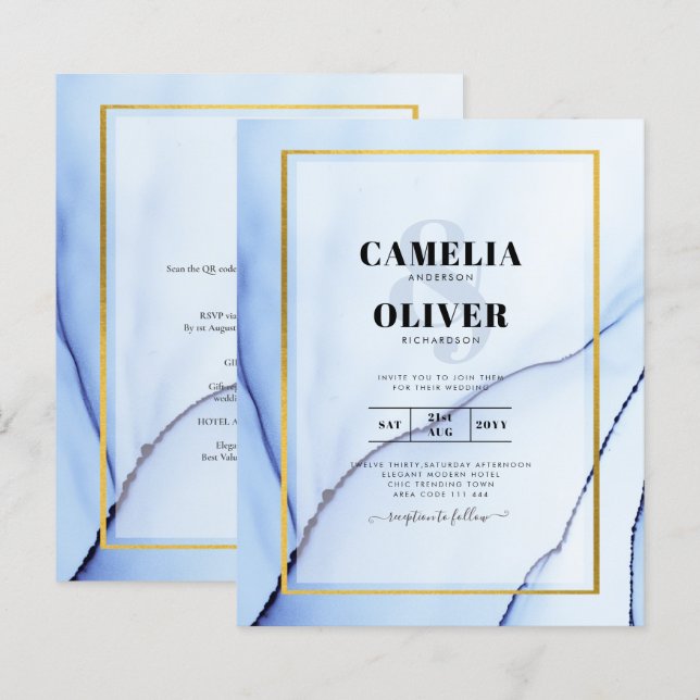 Convite de casamento de Abstrato de TINTA Dourada  (Frente/Verso)