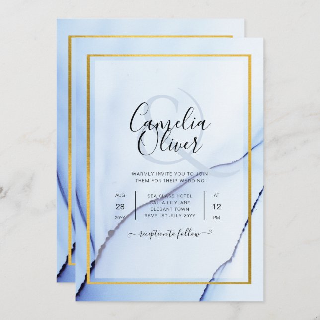 Convite de casamento de Abstrato de TINTA Dourada  (Frente/Verso)