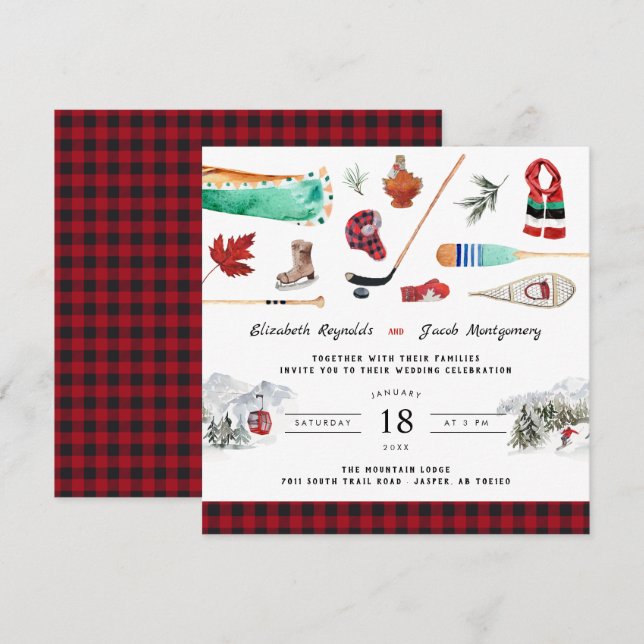 Convite de Casamento de Acampamento no Inverno Rús (Frente/Verso)